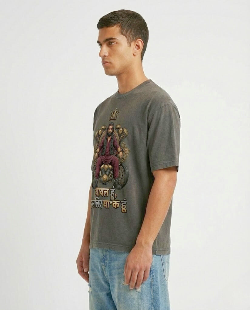 Men’s Charcoal Vintage Wash Graphic Oversized T-Shirt