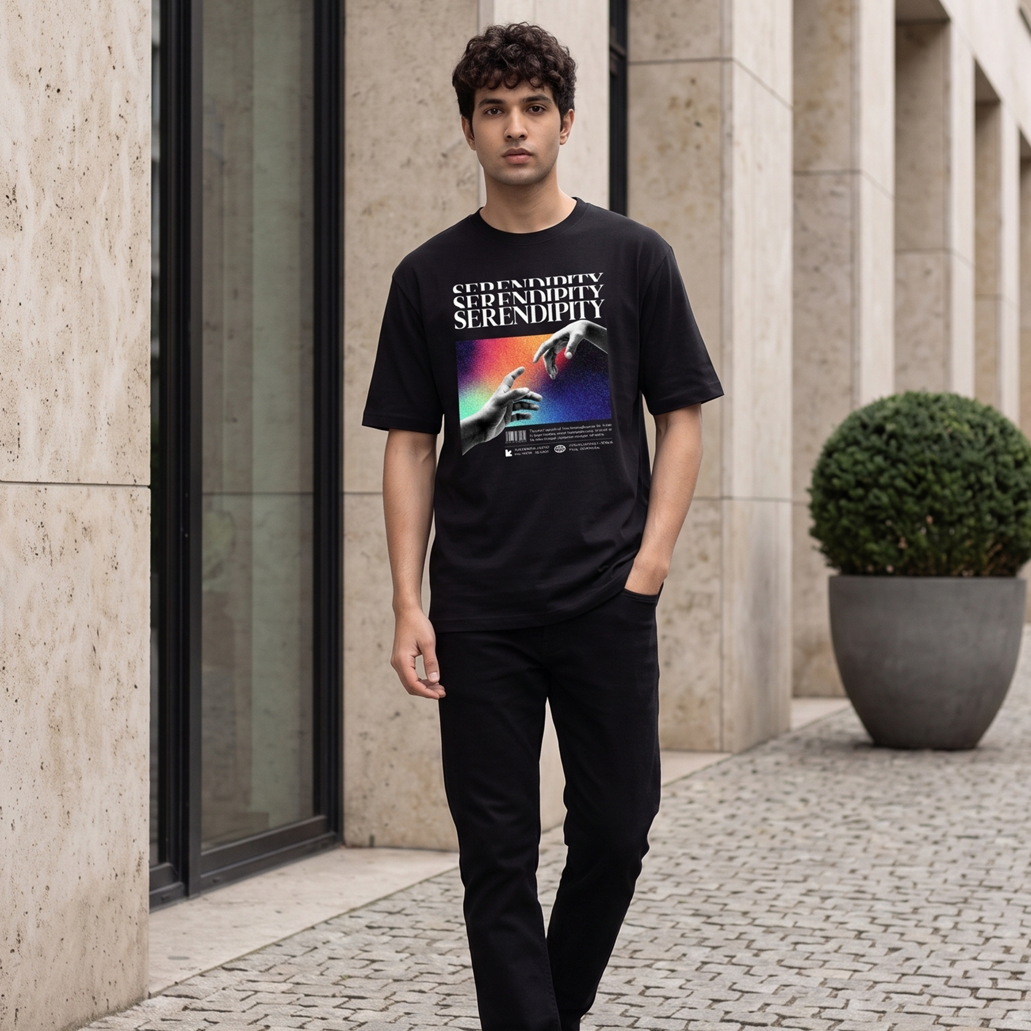 Men's Serendipity Graphic Oversized Black T-Shirt