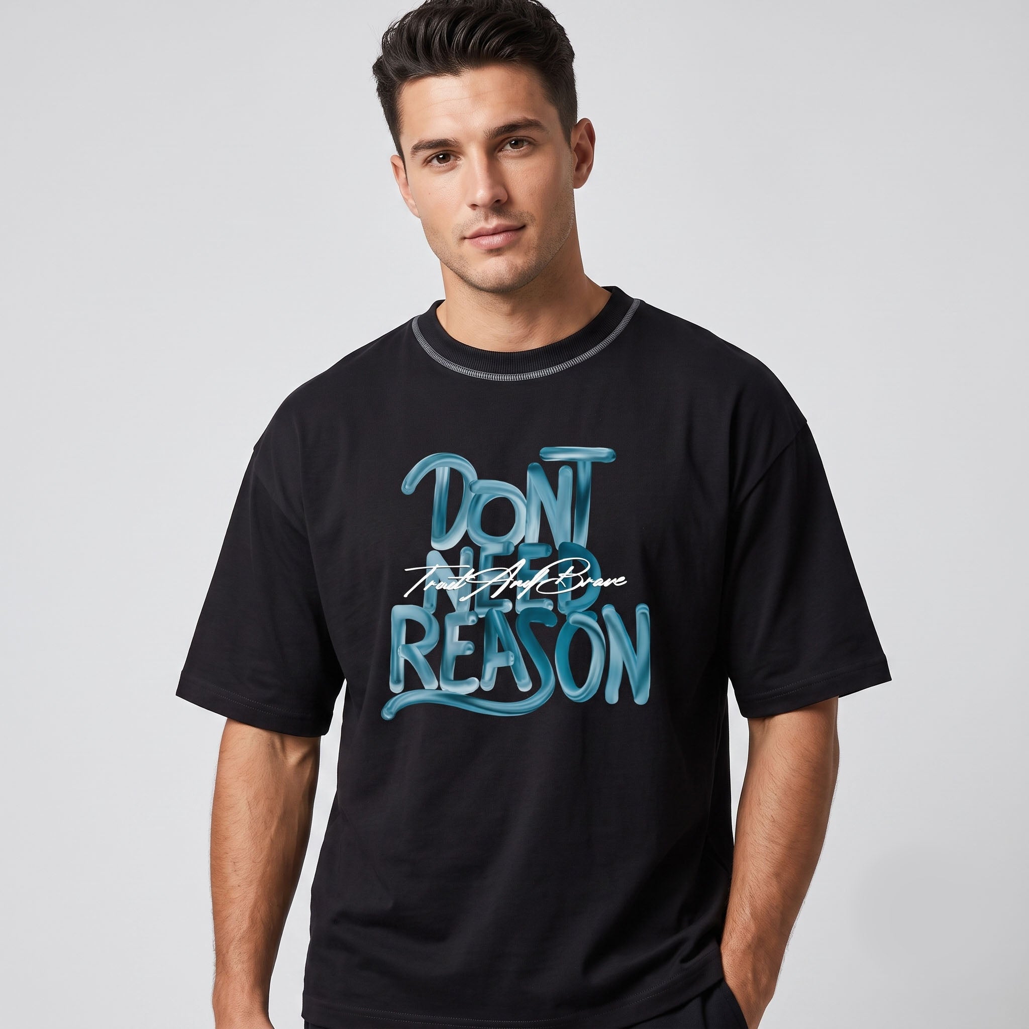 Men's "Don't Need Reason" Graphic Oversized Black T-Shirt