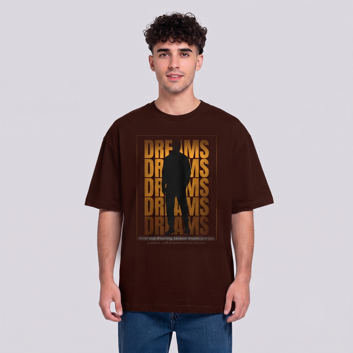 Men's Dreams Graphic Oversized Brown T-Shirt