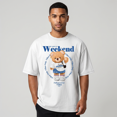 White Weekend Vibes Teddy Oversized T-Shirt