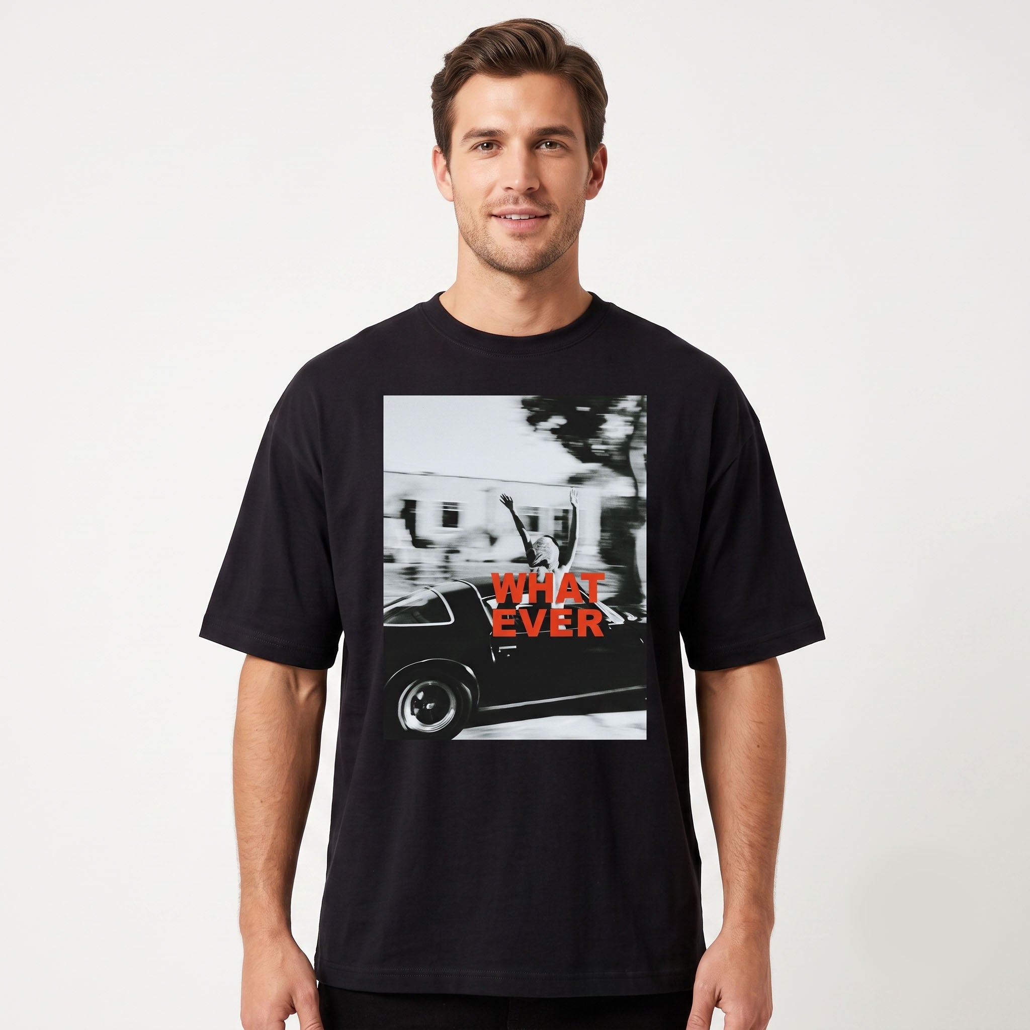 Men's "What Ever" Graphic Oversized Black T-Shirt