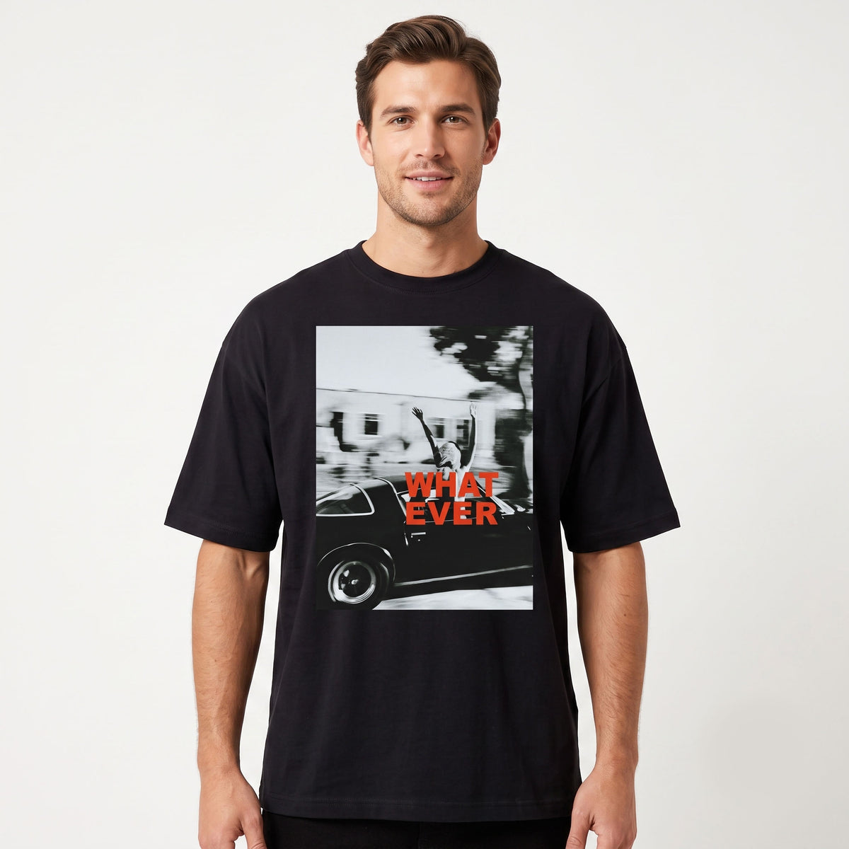 Men's "What Ever" Graphic Oversized Black T-Shirt