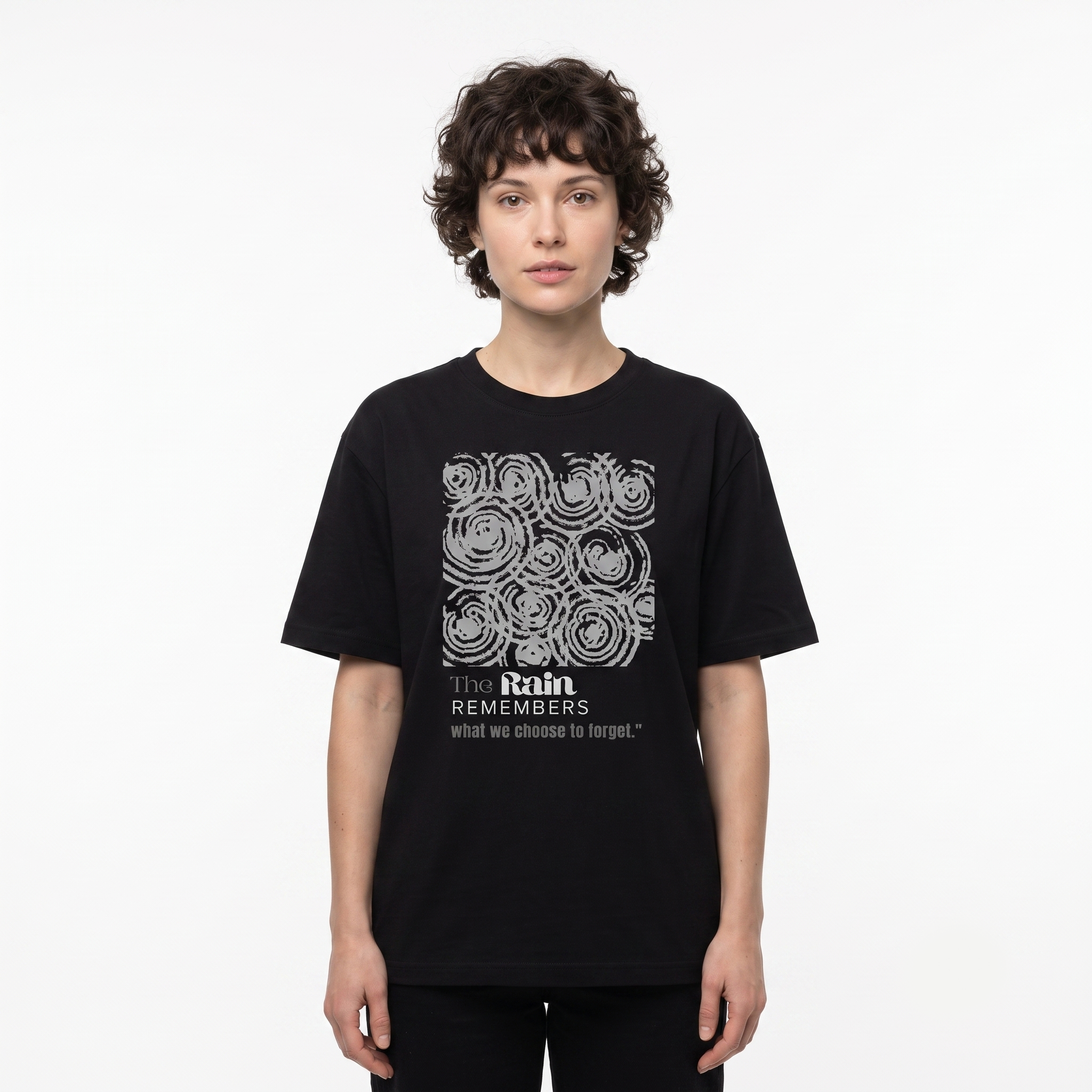 Women's Rain Remembers Graphic Oversized Black T-Shirt