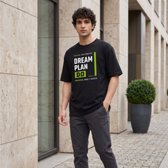 Men's Dream Plan Do Graphic Oversized Black T-Shirt