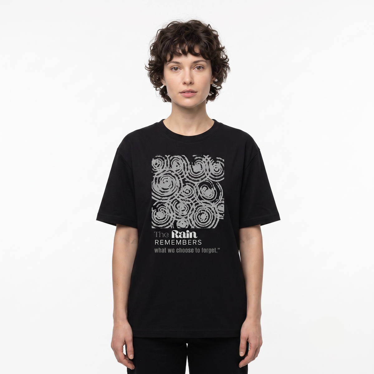 Women's Rain Remembers Graphic Oversized Black T-Shirt