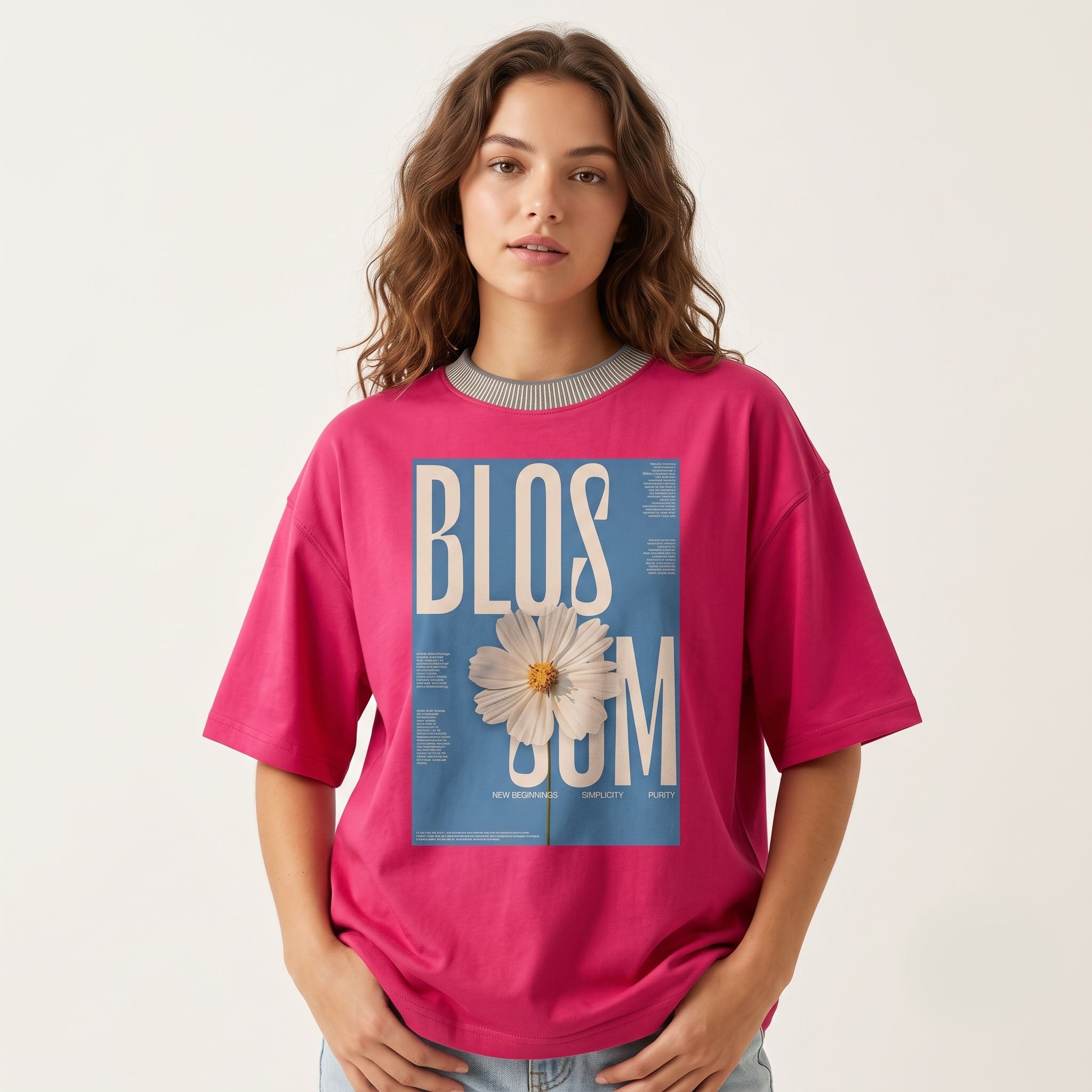 women's Blossom Graphic Oversized Magenta T-Shirt