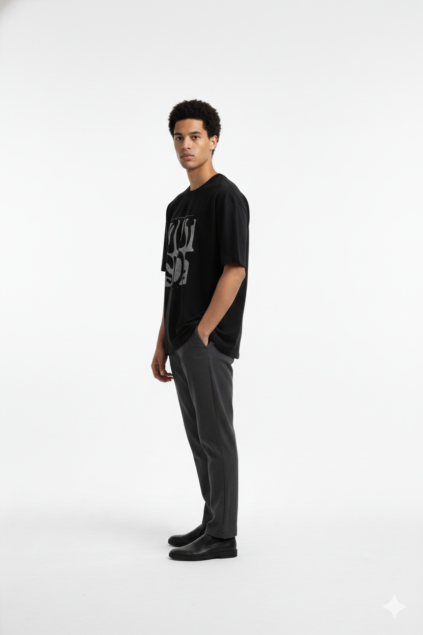 Men's Black Oversized Think Outside Graphic T-Shirt