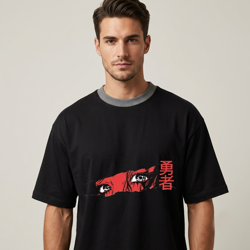 Black Anime Eye Graphic Oversized T-Shirt