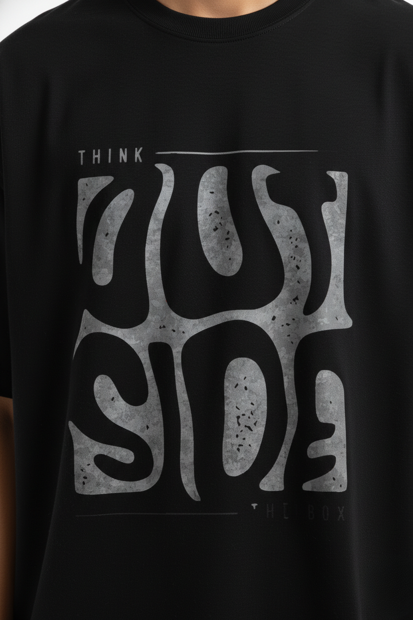 Men's Black Oversized Think Outside Graphic T-Shirt