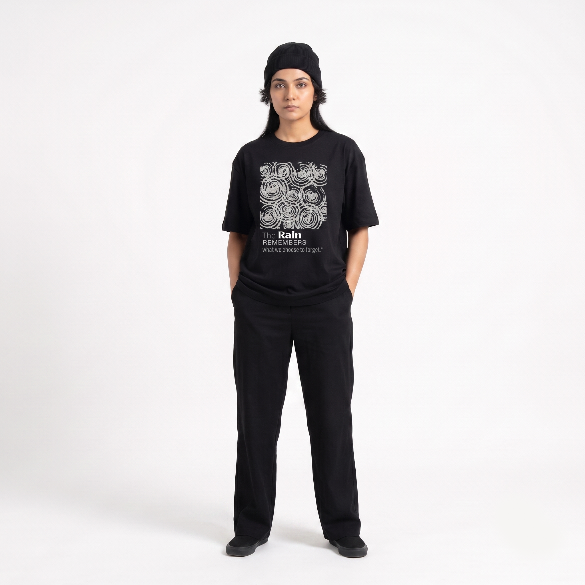 Women's Rain Remembers Graphic Oversized Black T-Shirt