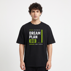 Men's Dream Plan Do Graphic Oversized Black T-Shirt