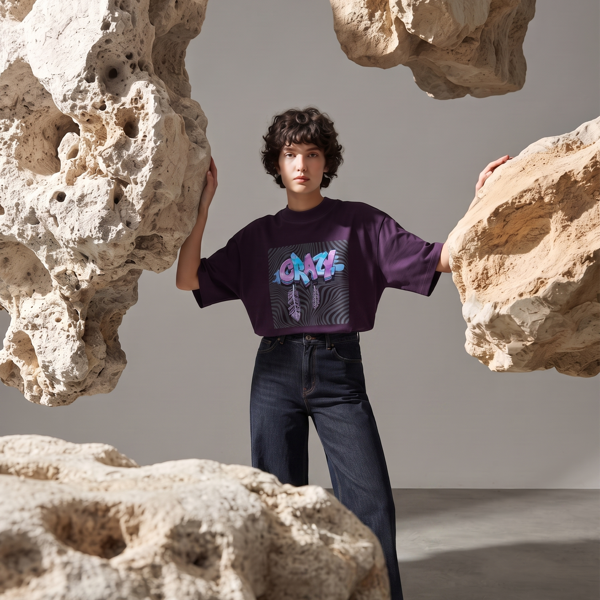 Women's Crazy Graffiti Oversized Purple T-Shirt