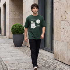Men's Stay Snacky Graphic Oversized Dark Green T-Shirt