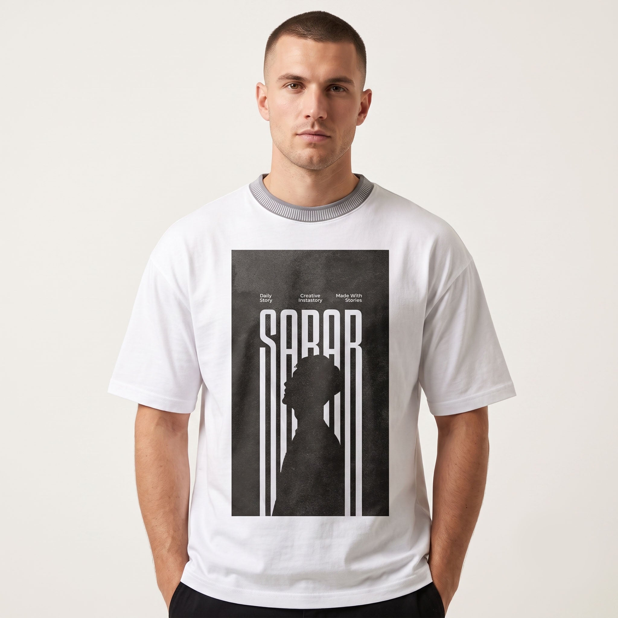Men's Sabar Silhouette Graphic Oversized White T-Shirt