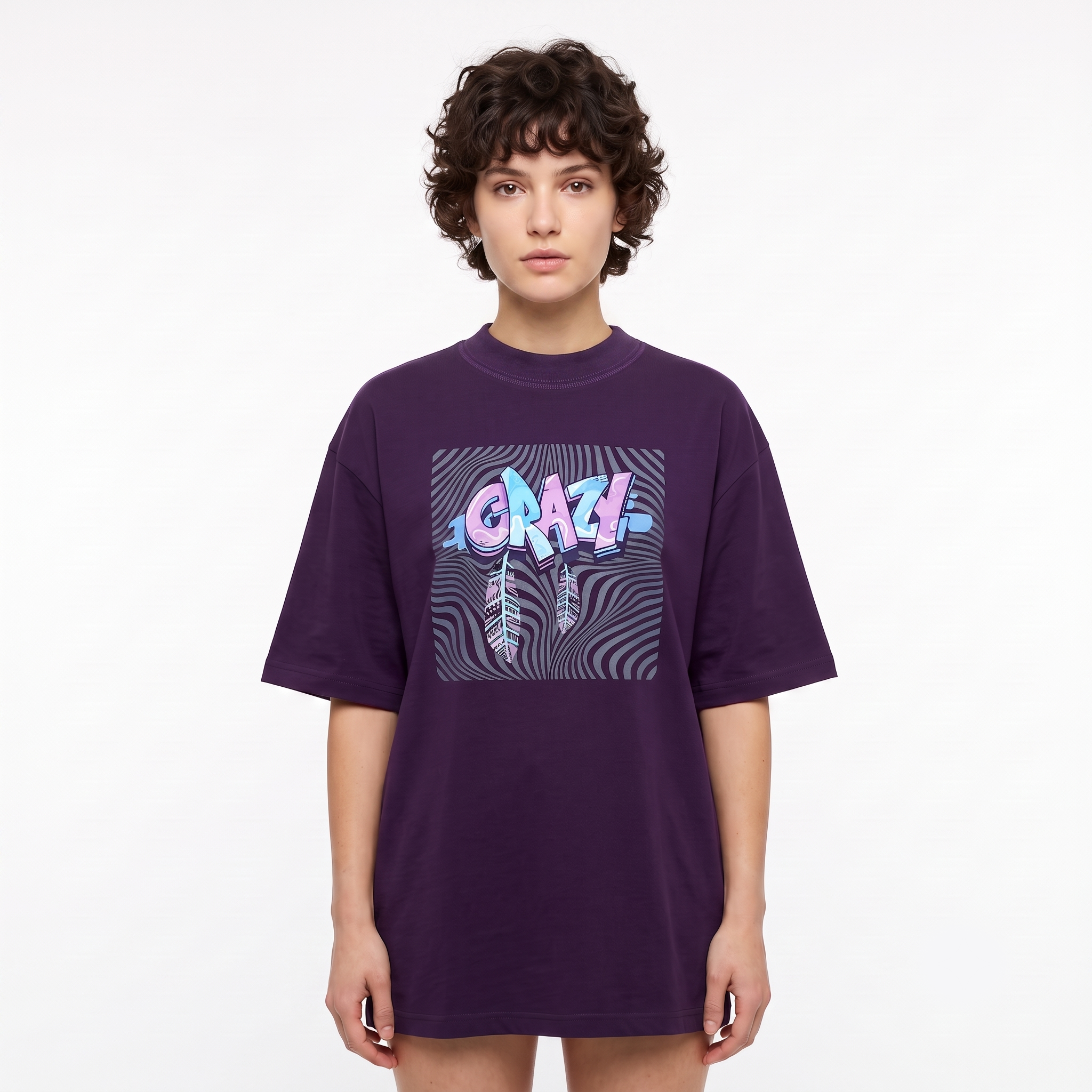 Women's Crazy Graffiti Oversized Purple T-Shirt
