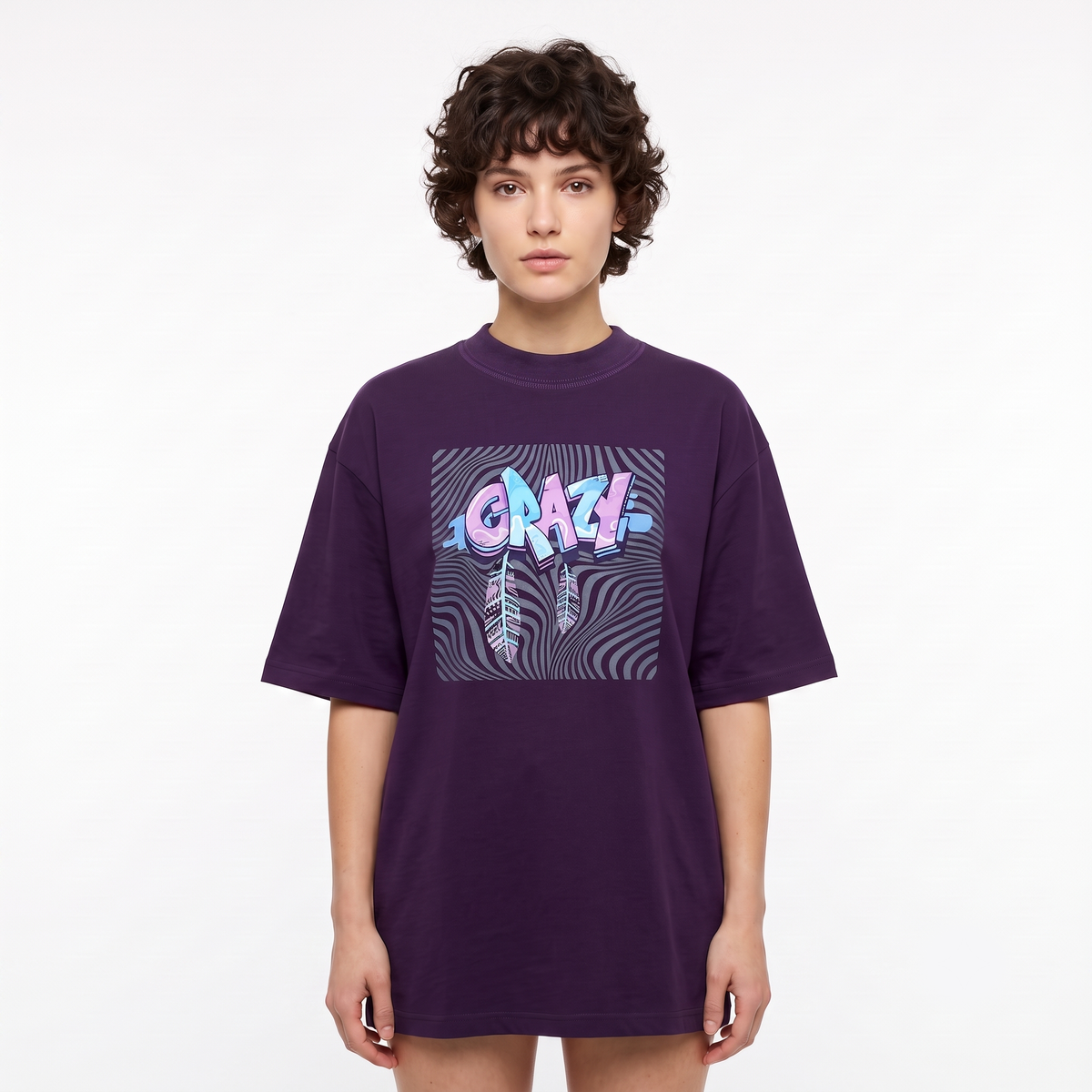 Women's Crazy Graffiti Oversized Purple T-Shirt