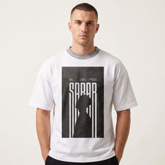 Men's Sabar Silhouette Graphic Oversized White T-Shirt