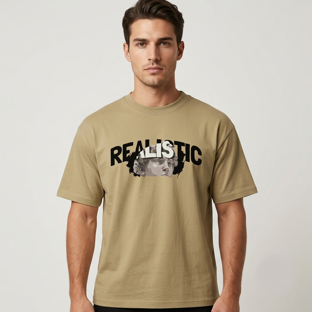 Beige Realistic Statue Graphic Oversized T-Shirt