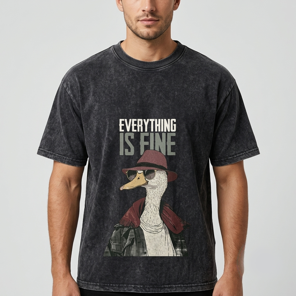 Acid Wash "Everything Is Fine" Graphic T-Shirt