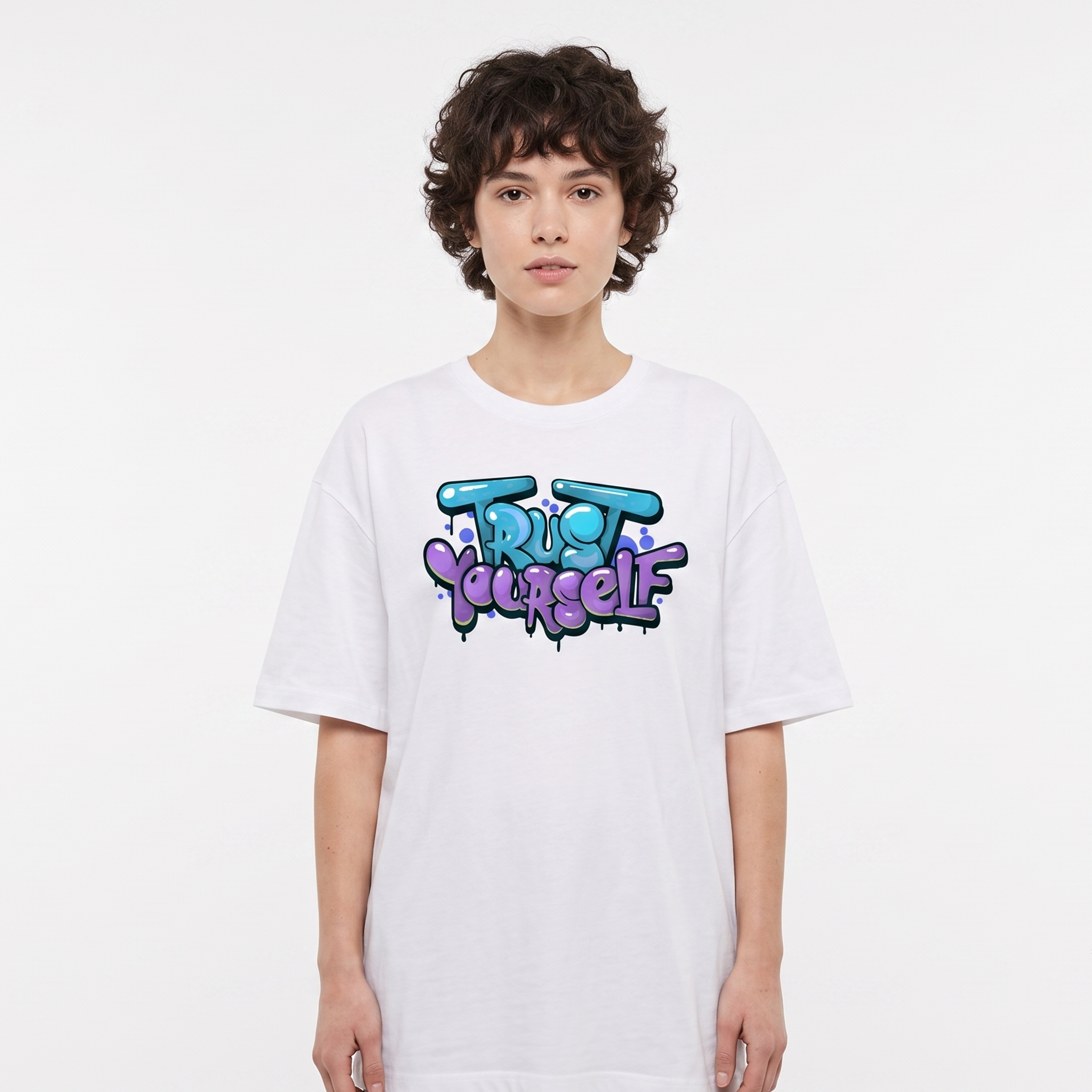 Women's Trust Yourself Graffiti Oversized White T-Shirt