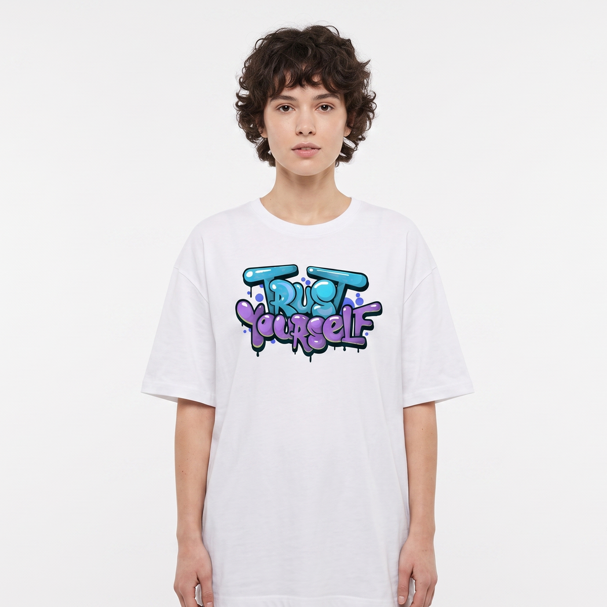 Women's Trust Yourself Graffiti Oversized White T-Shirt