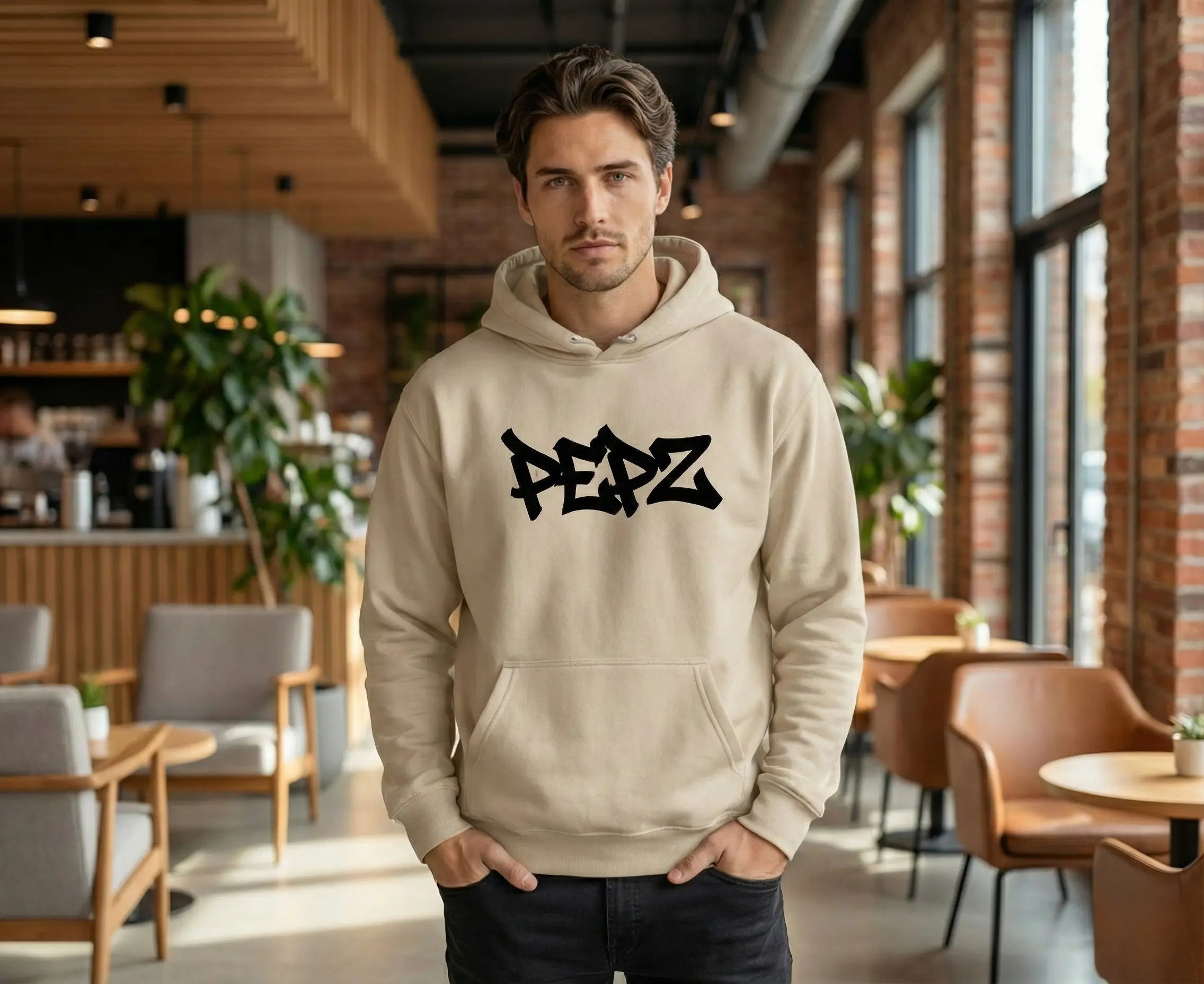 The "Street Wave" Beige Over-Sized Hoodie | PEPZ Graffiti x Hokusai Back Print Secondary image