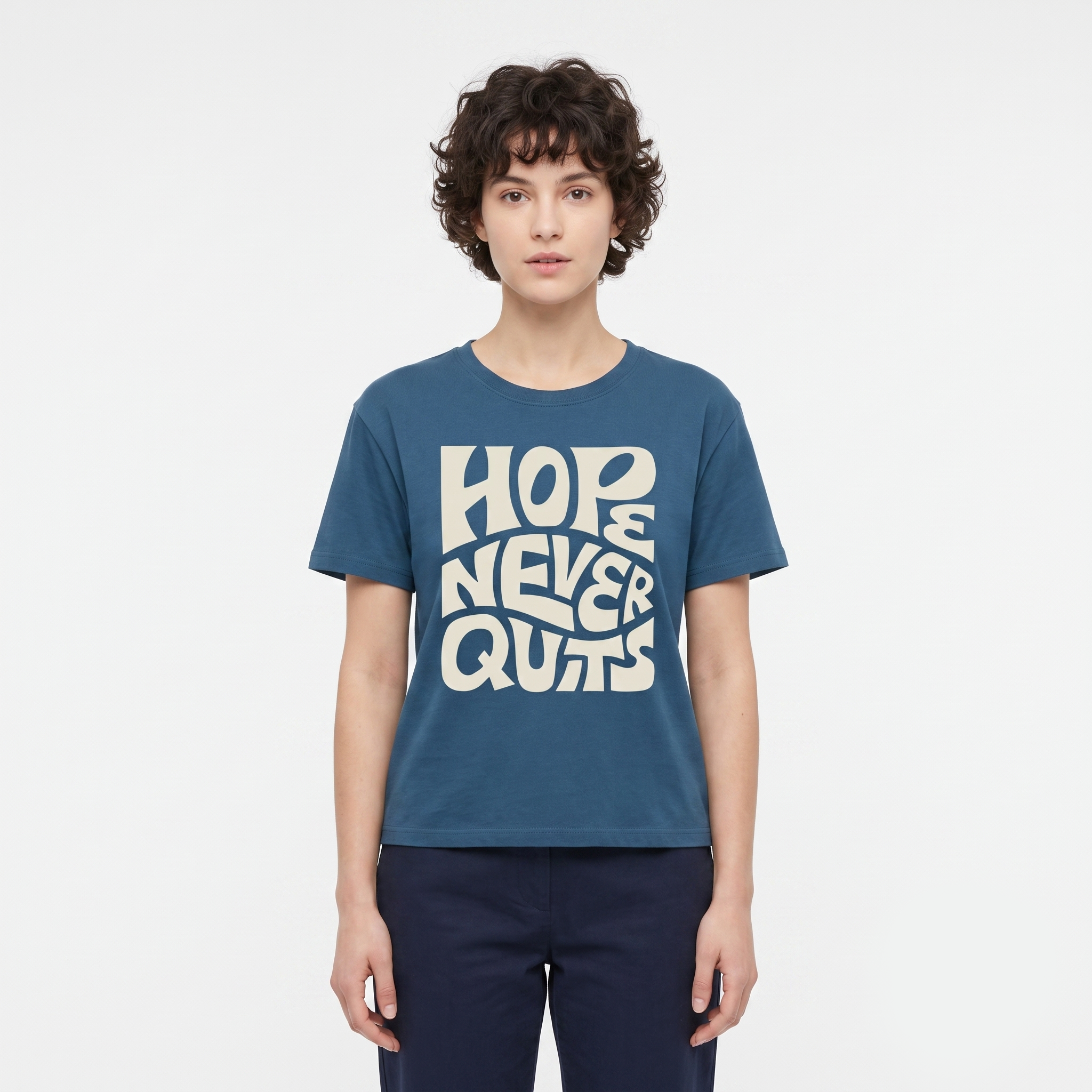 Women's Hope Never Quits Graphic Boxy Navy T-Shirt