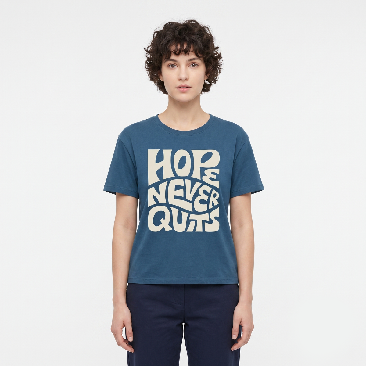 Women's Hope Never Quits Graphic Boxy Navy T-Shirt