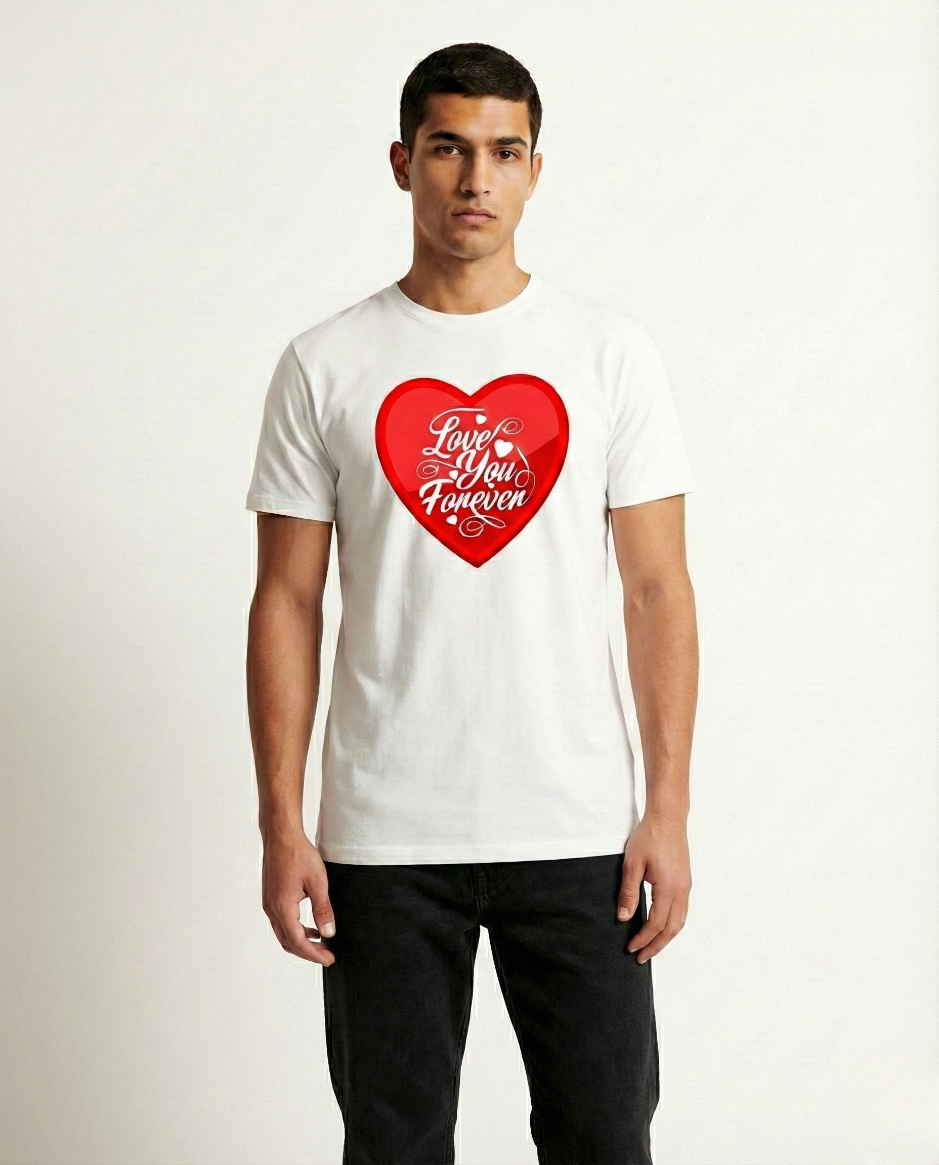 Love You Forever White Graphic T-Shirt - Casual Heart Tee
