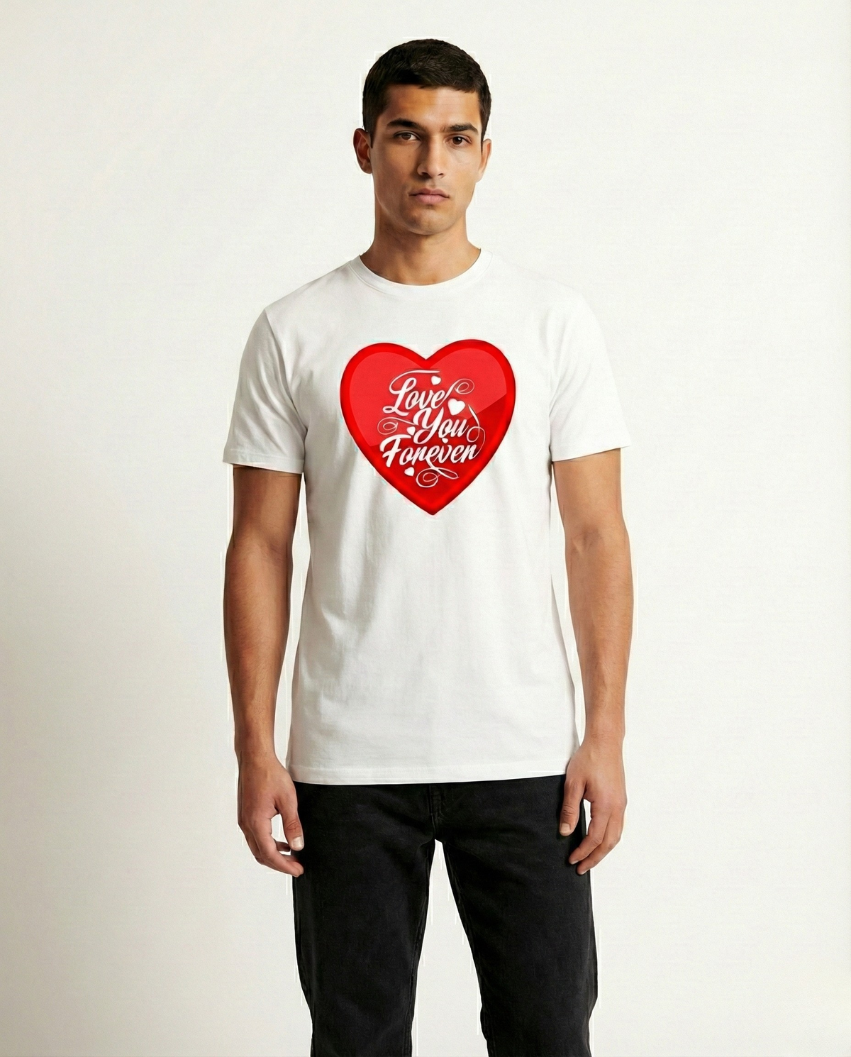 Love You Forever White Graphic T-Shirt - Casual Heart Tee