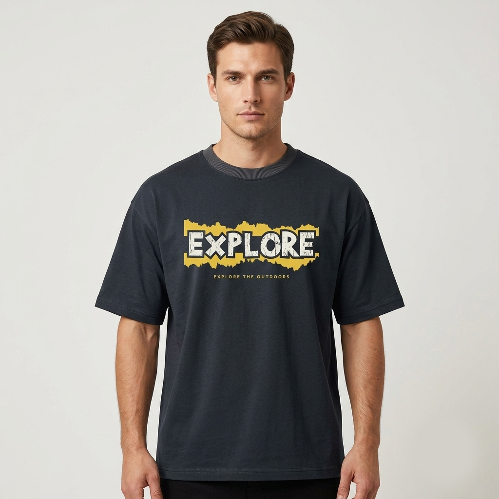 Black Explore Graphic Oversized Streetwear T-Shirt