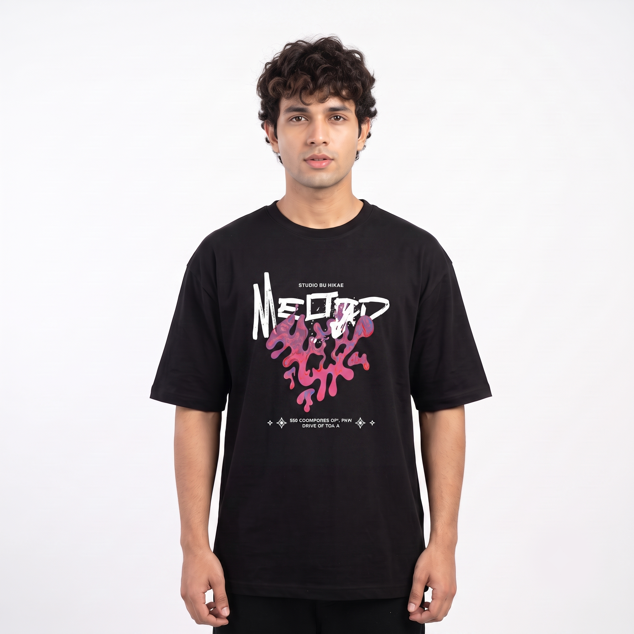 Men's Melted Grunge Graphic Oversized Black T-Shirt