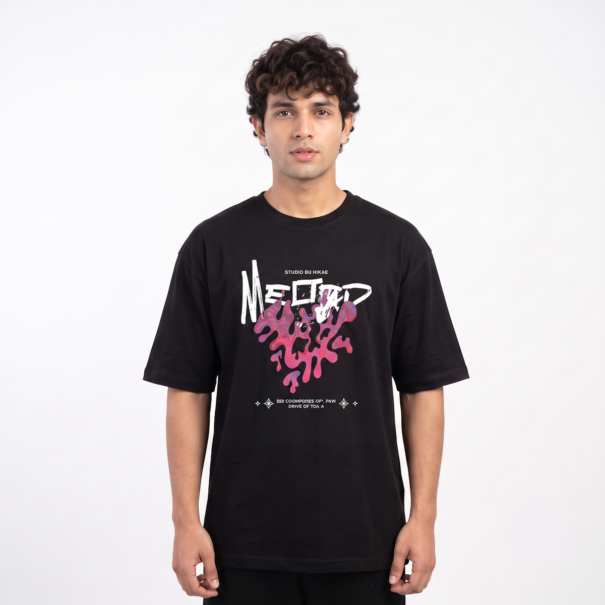 Men's Melted Grunge Graphic Oversized Black T-Shirt