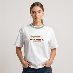 Women's "Pause" Typography Oversized White T-Shirt
