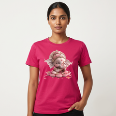 Women's Bright Pink Baby Ganesha Graphic T-Shirt