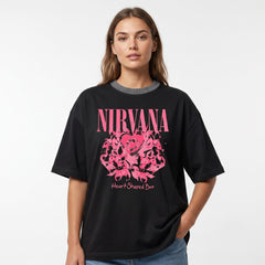 Women's Black Nirvana Graphic Oversized T-Shirt
