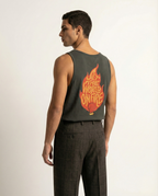 Men's Black 'World On Fire' Graphic Back Print Tank Top