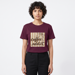 Women's Coffee Addict Graphic Oversized Maroon T-Shirt