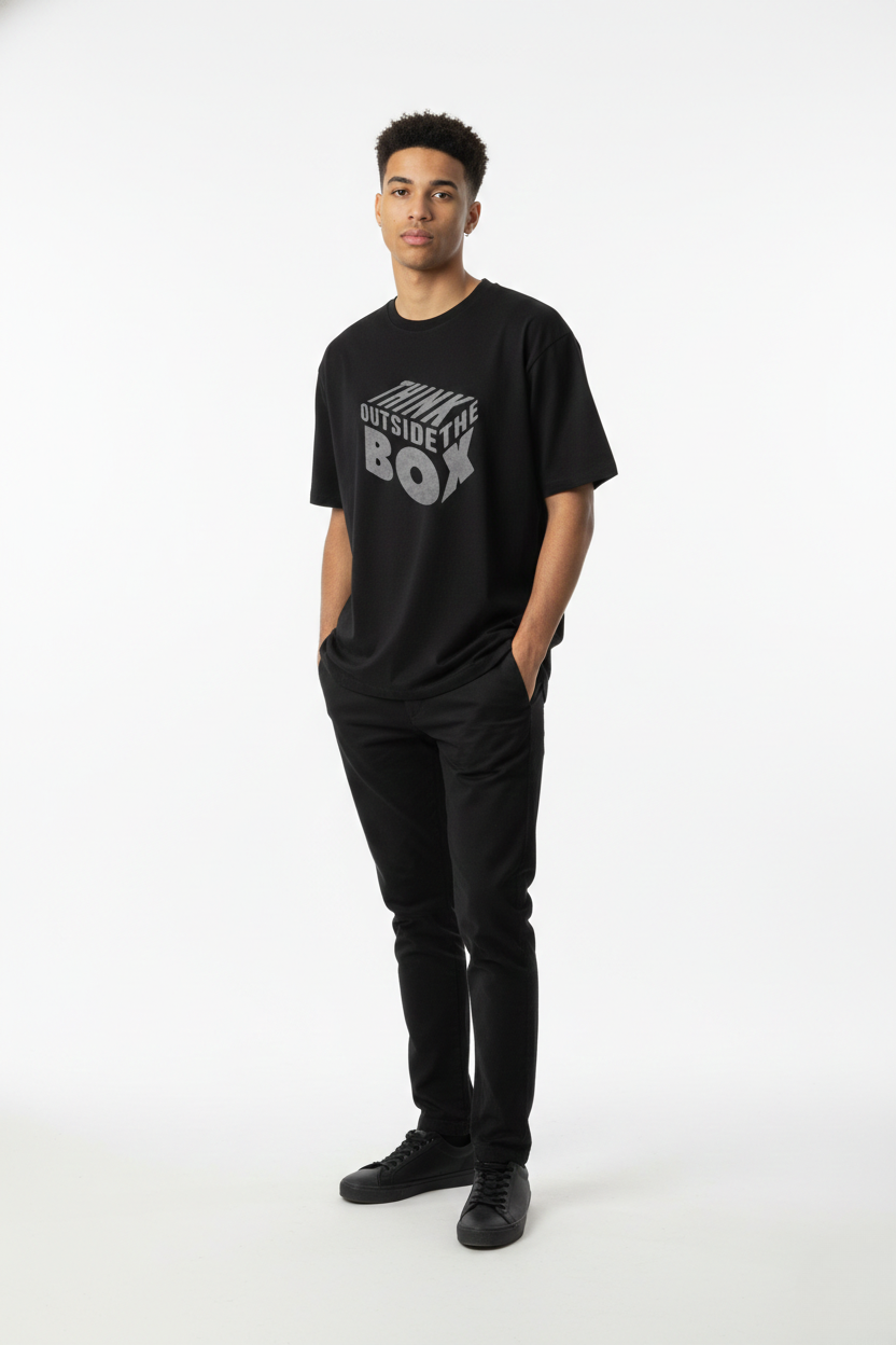 Think Outside The Box Oversized Black Graphic Tee