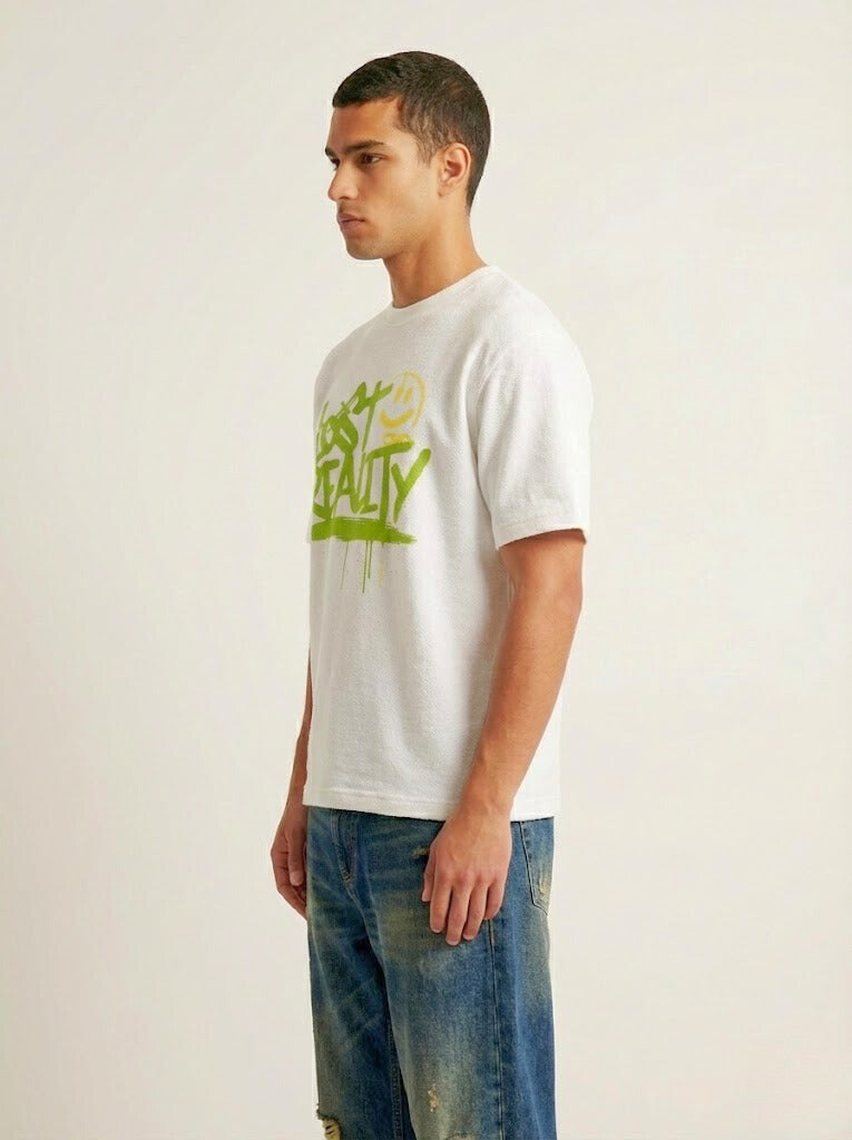 Lost Reality Graffiti Graphic Oversized Off White T-Shirt Men