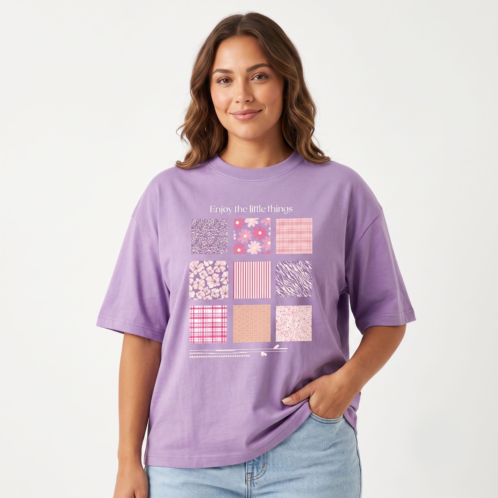 Women's "Enjoy Little Things" Oversized Purple T-Shirt