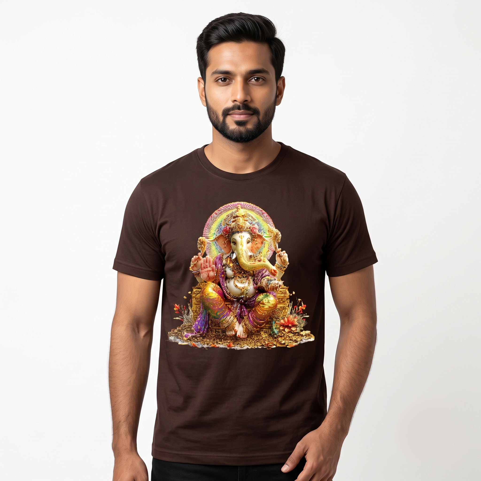 Men's Brown Majestic Ganesha Graphic T-Shirt
