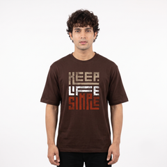 Men's Keep Life Simple Typography Oversized Brown T-Shirt