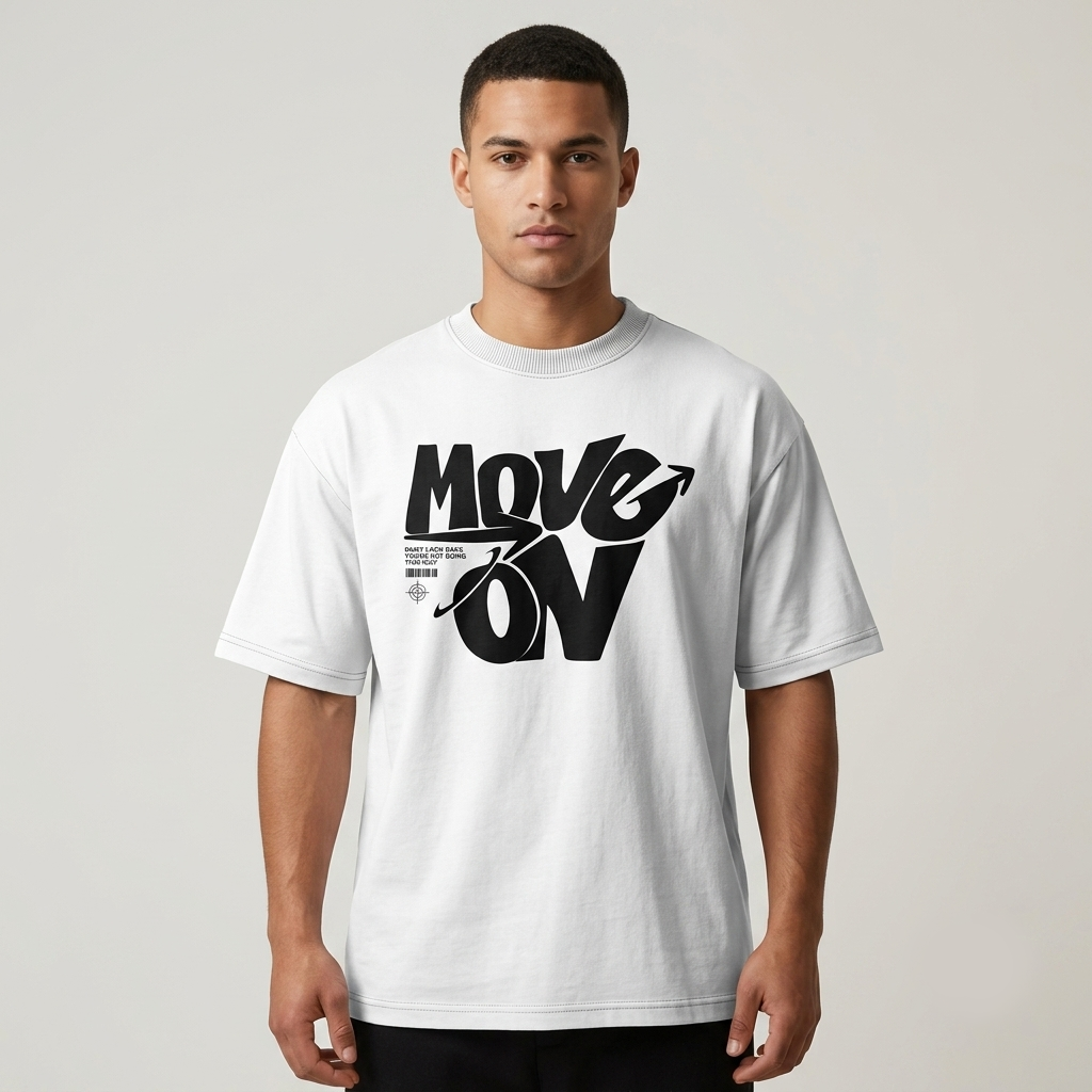 White Move On Graphic Oversized Streetwear T-Shirt