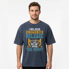 Men's Dark Grey Humorous Catch & Release Oversized T-Shirt