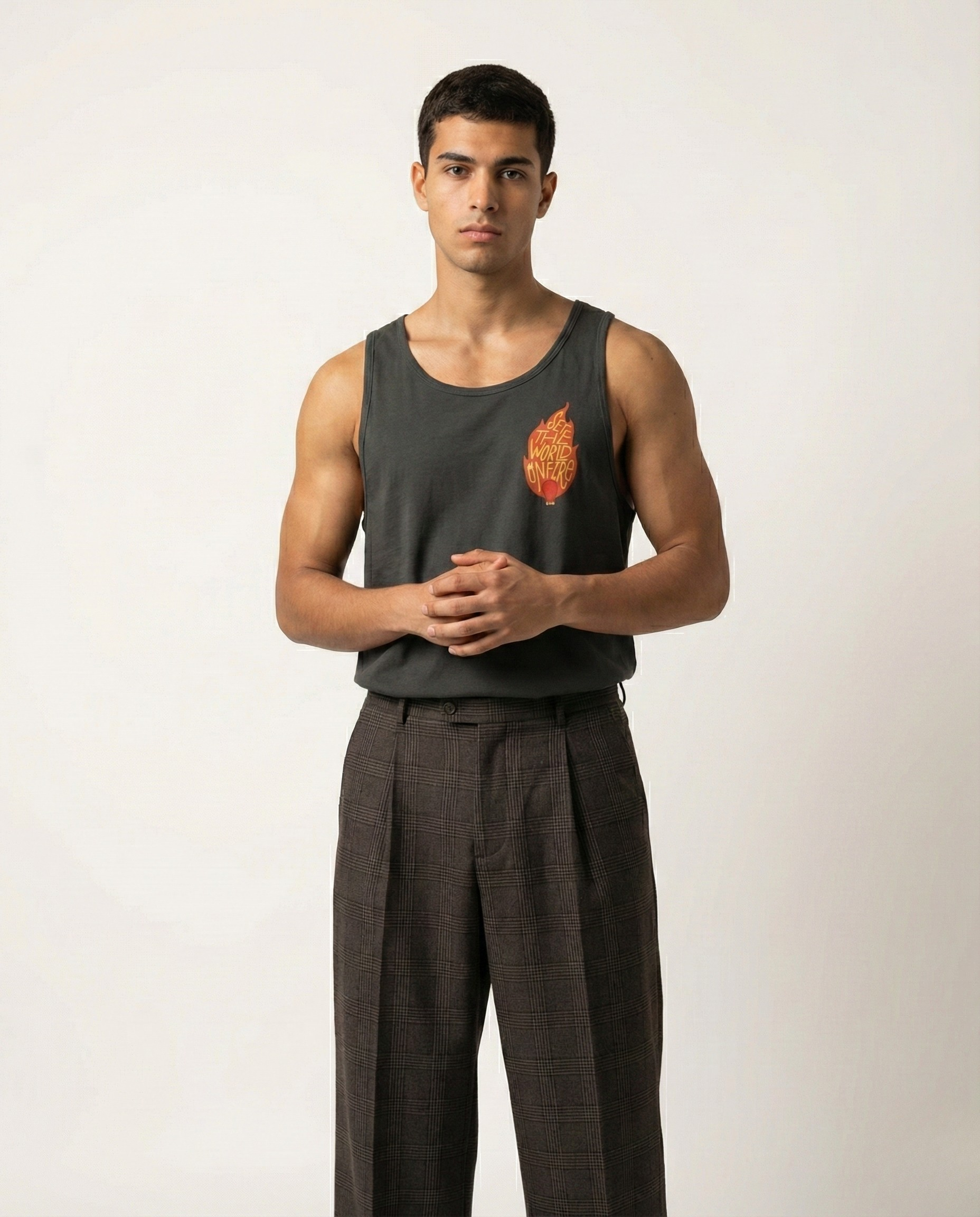 Men's Black 'World On Fire' Graphic Back Print Tank Top Main image