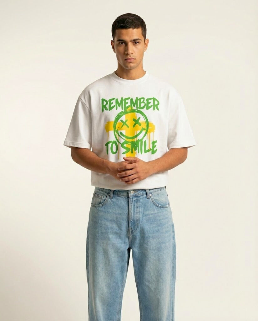 Remember To Smile Off-White Graphic Streetwear T-Shirt