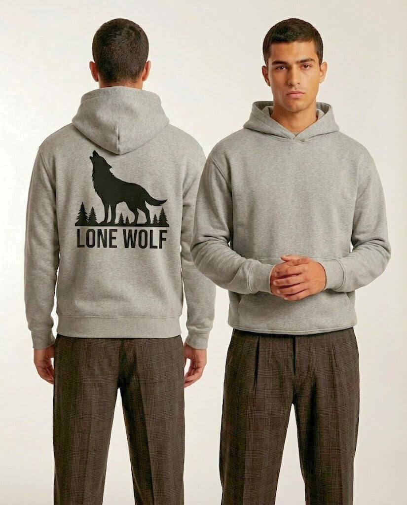The Lone Wolf Howl Back Print Over-Sized Hoodie - Heather Grey