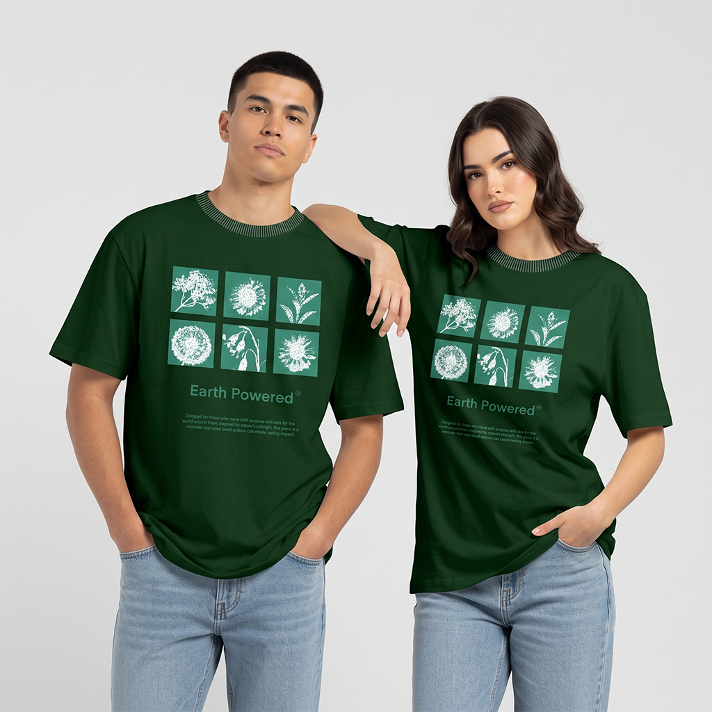 Unisex Earth Powered Botanical Graphic Green T-Shirt